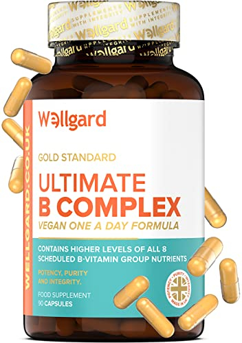 Wellgard Vegan Vitamin B Complex High Strength - with Vitamin B1 (Thiamin), Vitamin B2 (Riboflavin), Niacin, Vitamin B6, Folic Acid, Vitamin B12 and Biotin, 90 Capsules, Made in UK