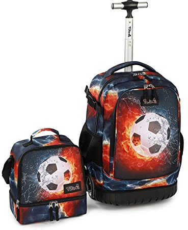 Tilami Rolling Backpack 19 inch with Lunch Bag Wheeled Laptop Backpack (Football)