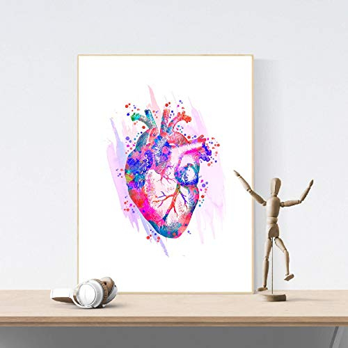 Pittura su tela Arte anatomica del cuore umano Poster e stampe Anatomia medica Arte della parete Acquerello Medicina Immagine Medici Decorazione dell'ufficio Senza cornice ( Size : 60x80cm No Farme )