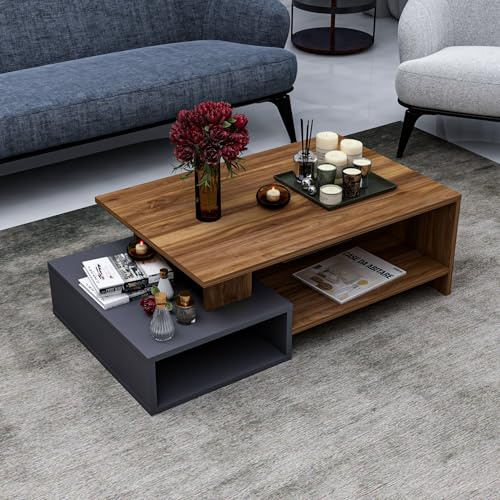 HOMIDEA DUX Tavolino basso da salotto - materiale in legno - Tavolino da divano - Tavolino da Caffè moderno in un design alla moda con mensola (Antracite/Briarsmoke)