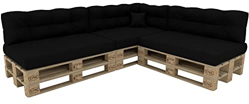 POKAR Euro Pallet Cushion - Set of 8: Seat Cushion 120 x 80cm + Back Cushion 120 x 40cm, Garden Pillows Sofa, Patio, Without Pallets, Black