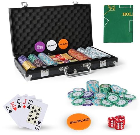 SILVER VALLEY Texas Holdem Poker Set with Deluxe Aluminium Case 300 Piece Pro. Quality Clay Metal Chips, 2 Decks of Pro. Plastic Playing Cards with 1 Double-Sided Reversible Flet Mat