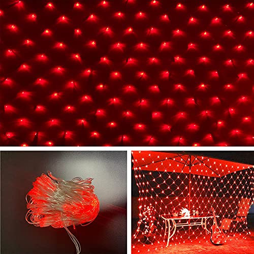 CattleBi 3x2m All'aperto Rete di Luci 8 Modalità Impermeabili Natale Tenda Fata Luci Nette Per Feste Compleanni Matrimoni Natale Halloween Giardino Rete Luminosa (Rosso)