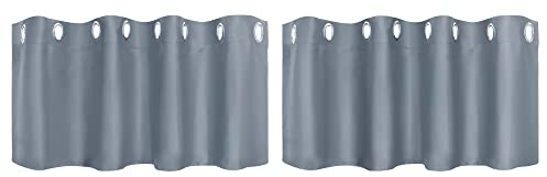 PiccoCasa 2er Set Vorhang Blickdicht Gardinen mit Ösen Verdunkelungsvorhang Kurz Scheibengardine Bistrogardine Modern für Küche Büros Wohnzimmer Schlafzimmer Grau 38H×132B cm