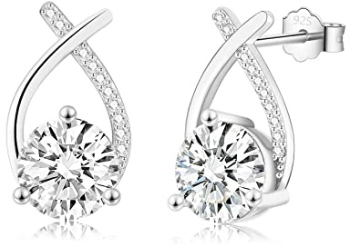 Damen Ohrringe Silber Ohrstecker Gold für Frauen Mädchen, 925 Silber Ohrringe mit 5A Zirkonia