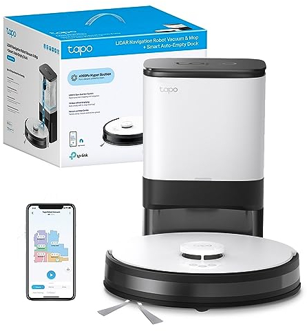 Tapo TP-Link RV30 Plus Saug&Wischroboter mit Smart AutoEmpty Dock(4L), LiDAR-Navigationsroboter,4200Pa Saugkraft,3h Dauerreinigung,300 ml wassertank, Flexibler Reinigungsplan, APP & Sprachsteuerung
