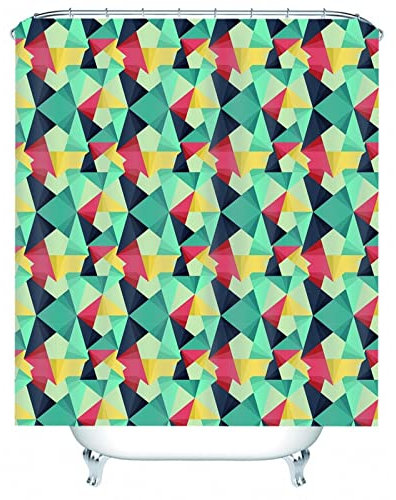 Whoiy Bad Vorhang Grün, Duschvorhang Eckdusche 165X200cm Polyester Bath Curtains Geometrisches Gittermuster Gelb Rot Waschbar Wasserdicht