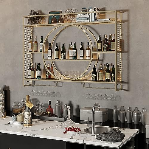 Weinregal Für Die Wandmontage Mit Glashalter,Weinregal Palette Eisen,Wandmontierte Weinregal Für Die Bar,Wandbar,Wand Flaschenhalter,Küchenregal Hängend Weinregale,Flaschenregal,Weinglasregal ( Size :