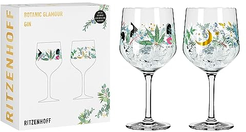 RITZENHOFF 3882001 Bicchiere da gin 700 ml - Set di 2 - Serie Botanic Glamour - 2 calici con motivo a stella e luna - Made in Germany