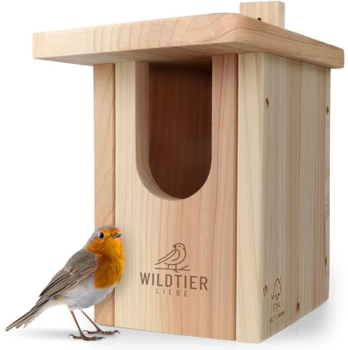 wildtier liebe Vogel Nistkasten Rotkehlchen aus Massiv-Holz, Verschraubt I Nistkästen nach NABU für Vögel, Nistkasten Rotkehlchen, Vogelhaus Brutkasten für Vögel, Wetterfest