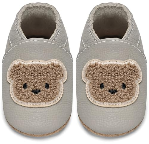 IceUnicorn Krabbelschuhe Baby Lauflernschuhe Jungen Weiche Leder Babyschuhe Kleinkind Lederschuhe mädchen Babyhausschuhe(G-Bär,12-18)
