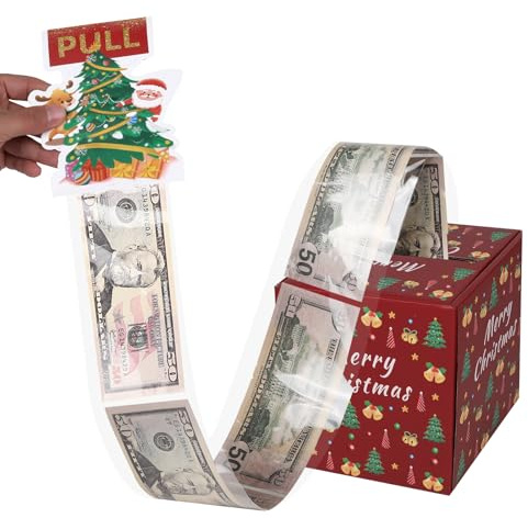 THOOKE Merry Christmas Money Box for Cash Gift Pull, Surprise Explosion Holder with Card & 45Pcs Plastic Bags with Adhesive, Unique DIY Money Roll Ideas for Women/Men/Adults/Friends/Girls/Boys
