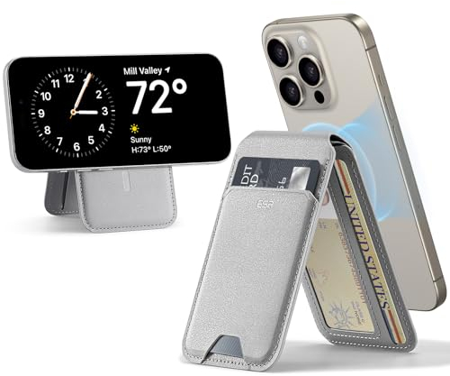 ESR für MagSafe Wallet(HaloLock), Kompatibel mit Magsafe kartenhalter,für iPhone Wallet mit Ständer, für iPhone 16/15/14/13/12-Serie, Nicht für 13/12 Mini, 5 Kartenhalter, Veganes Leder, Grau