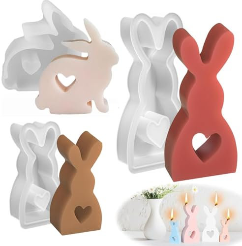 3 stampi in silicone per coniglietti pasquali, riutilizzabili coniglietto candela, antiaderente lavabile resistente al calore, stampo per conigli per cioccolato, sapone, regali di Pasqua