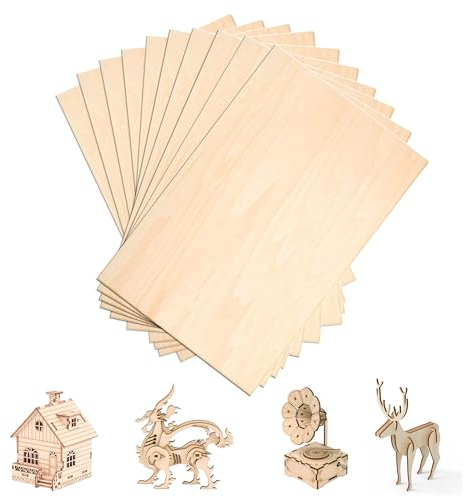 Rhimooay 10 unidades de madera contrachapada de tilo de 2 mm para corte por láser, madera contrachapada, tablero de partículas, placas de madera para proyectos de grabado y bricolaje, placa de madera