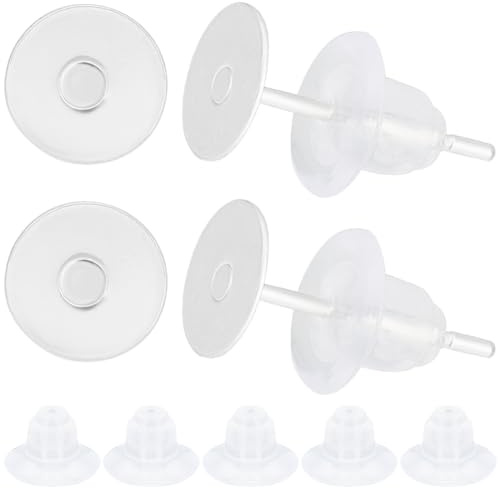 Beebeecraft 1 Caja de 200 Piezas de Pendientes Redondos Planos 925 ajustes de Cabujón de Pendientes Chapados En Plata de Ley de 6.(157) in para Hacer Joyas de Pendientes de Bricolaje