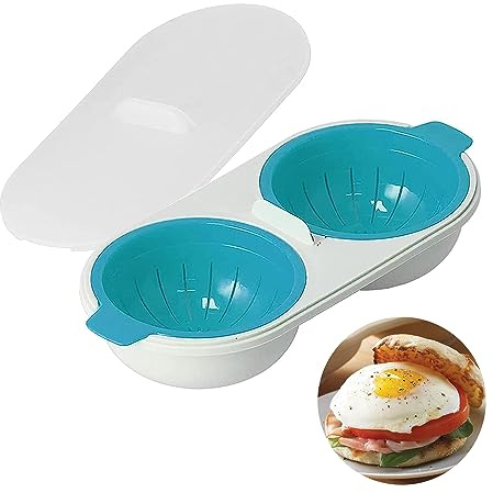 Cuociuova in camicia per microonde, 2 cavità in silicone commestibile, antiaderente per uova in camicia, lavabile in lavastoviglie, senza BPA, utensile da cucina