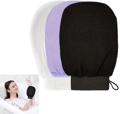 Exfoliating Gloves, Dual-Sided Deep Clean Exfoliation Scrubbing Mitt, 3 Pack Body Scrub Glove Bath SPA Exfoliating Mitts, Dead Skin Remover Glove Deep Body Scrubber-(Mutil-colored)