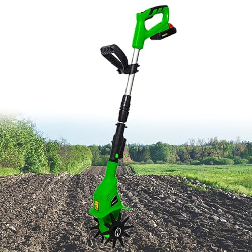 Beachtiful Electric Tiller for Gardening Cordless Electric Garden Tiller Cultivator Battery Powered Garden Cultivator Hand Tiller (2 Battery),Green