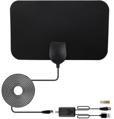 POBADY HDTV Indoor TV Antenna 10dBi Wall Mounted DVB-T2 HD Digital TV Antenna with F Female to TV Male Adapter 80 Miles Range Mini Antenna for Smart TV RG174 3m/9.84ft Coax Cable Support 1080p
