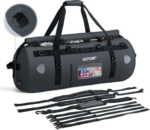 Goture Motorrad-Trockentasche – 60 l wasserdichte Reise- und Gepäck-Hecktasche, Satteltasche mit transparenter Tasche, Rolltop-Verschluss, Schultergurten, Reflektorstreifen und Netztasche