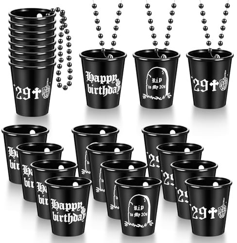 Lemecima 12 Pcs Shot Glass Necklace on Beaded Dirty Plastic Shot Necklace Cup to My Birthday Decorations Black Plastic Tumbler Cups