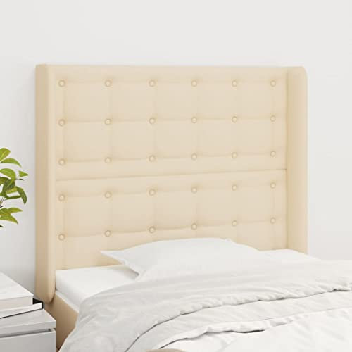 Sufrk Kopfteil mit Ohren Bett Kopfteil Kopfenden Bed Headboard Bettkopfteil Kopfteil Creme 103x16x118/128 cm Stoff - 3120009
