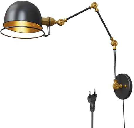 HMAKGG Applique Murale avec Prise - Lampe Murale Chambre avec Interrupteur - E27 Bras Long Applique Industrielle Vintage en Métal - Réglable 260°- pour Salon Couloir - Sans Ampoules