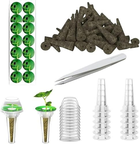 64 Stück Seed Pod Kit für Aerogarden Hydroponisches Anzuchtsystem Set – Wachstumsschwämme, PVC Etiketten, Pflanzenkorb mit Deckel, Kompatibel mit Hydroponic System für Indoor Garten & Pflanzenzucht