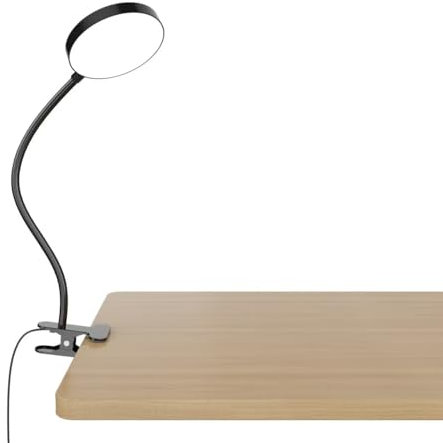 Morotty Lampe Pince avec Adaptateur, 3 Couleurs et 10 Luminosités, Lampe de Bureau avec 1.5m USB Câble, Lampe de Lecture pour Lire au Lit, Lampe PC Flexible, Noire