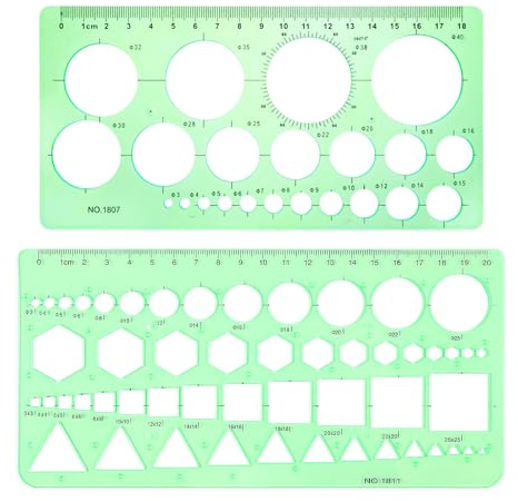 Circle Template, 2 Pcs Circle Stencil for Drafting Measuring Geometry Ruler Geometric Drawing Stencils Measuring Template Plastic Round Stencils for Office School Building Formwork Drawings Templates