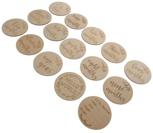 Monatskarten Holz Stück 15 für Babyfotos und Meilensteine | Natürliche Holzoberfläche, Sichere Glatte Verarbeitung, für Shower und Erinnerungsalben