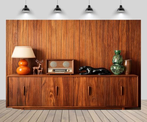 CHNBGPRO 3 m x 2.5m Vintage House Interior Backdrop Retro 1970s Cabinet Old Radio Tiger Statue Lamp Vases Wooden Home Interior Background Vintage Wedding Birthday Party Decor Portrait Photo Props