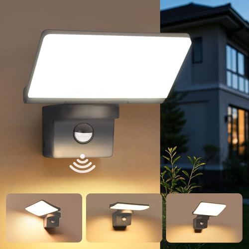 YindaLux Außenlampe mit Bewegungsmelder, 14W 1600LM, 3000K, Anthrazit | IP65 Wasserdichte, mit Schwenkbar LED Panel, LED Wandleuchte Außen/Innen, Außenwandleuchte für Terrasse Eingang, Garage