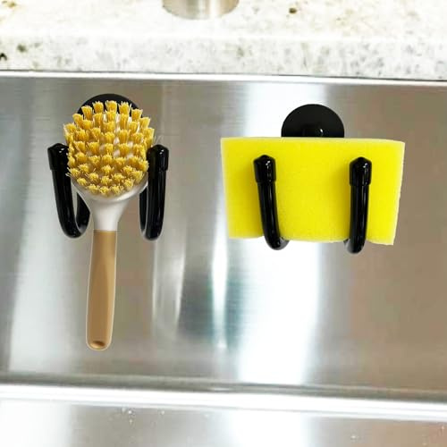 2-Pack Adjustable Sponge Holder for Kitchen Stainless Steel Sink- Brush Holder, Sponge Caddy Organizer perfect for hanging dish cloths to dry - Double Strong Magnetic Mount - No rust, easy to drain