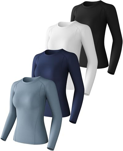 4 Pack Women's Compression Shirt Cool Dry Long Short Sleeve Underscrub Workout Athletic Tops Baselayer for Yoga Gym Running Medium