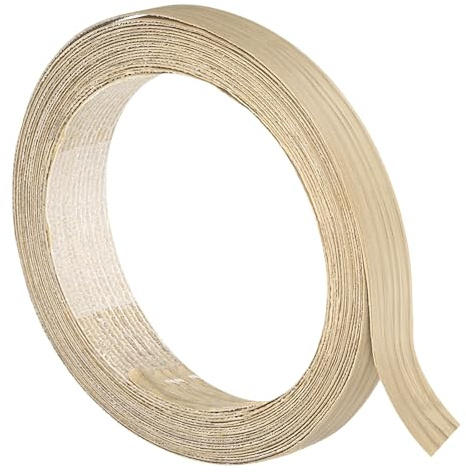 sourcing map 25mm x 5m (WxL) Wood Veneer Edge Banding, Pre-Glued Flexible White Oak Edging Strips, Iron on with Hot Melt Adhesive Wood Tape for Cabinet Repair and Furniture Restoration