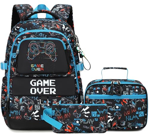 Makukke Kids Backpack for School Boys, 15.6 Gamer Backpack with Lunch Box & Pencil Case, Bookbag For Elementary, Middle School