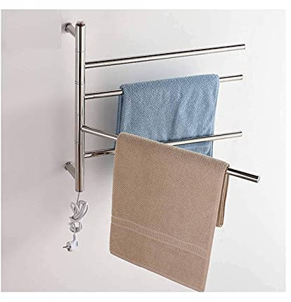 SGKOMN Scaldasalviette Elettrico, scaldasalviette Girevole a 180°, scaldasalviette Elettrico Portatile a Parete con 4 Barre riscaldate/cablato