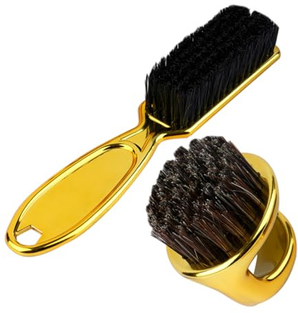 Veemoon Spazzola da Barba Uomo in Abs e Nylon Color Oro, Set Due Pezzi Manico e Anello per Rimuovere Chioma Sciolti e Rifinire Precisione, per Barbieri e Uso Personale