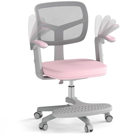 LIFEZEAL Sedia da ufficio per bambini girevole a 360° con poggiapiedi e sedia da studio con altezza regolabile, braccioli sollevabili, poltrona ergonomica per bambini, carico 150 kg (versione
