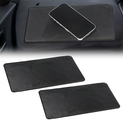 Ouligay 2PCS Non Slip Car Dashboard Mat PU Magic Car Pad 27 X 15cm Multifunctional Anti Slip Grip Mat for Cell Phone Sunglasses Keys,Heat Resistant,Leave No Residue,Mesh Texture Black