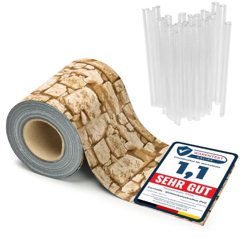 Garronda Zaun Sichtschutzstreifen 19cm x 35m PVC Stein mit Clips GD-0173 | Originalstein, UV-beständig, für Doppelstabmatten, als Balkon Sichtschutz und zur Verkleidung von Zaunfeldern im Garten