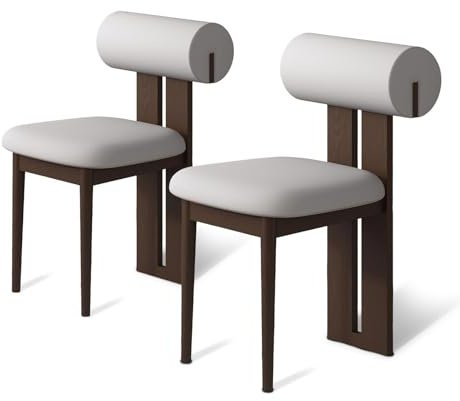 2 St Unika Matstolar I Trä, Modern Läderfåtölj, Robust Ram Och Runt Ryggstöd, Lämpliga(Walnut+white,2pcs)
