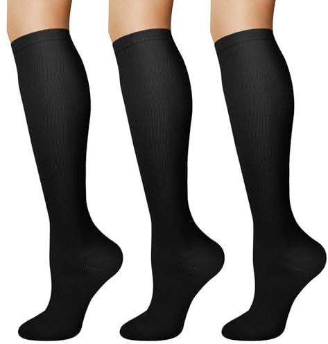 DiULi 3 Pairs Knee High Socks for Men and Women, Progressive Compression & Breathable Comfort, Over The Calf Long Socks for Work, Sports, Daily Wear,Black, S/M