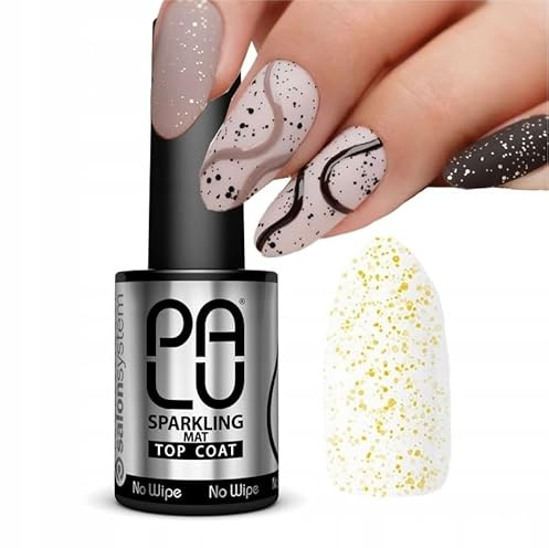 PALU - Top coat senza strato di sudorazione - Smalto trasparente UV LED senza strato di inibizione - Facile da applicare, opaco, trasparente con particelle glitterate dorate - 11 g - Sparkling