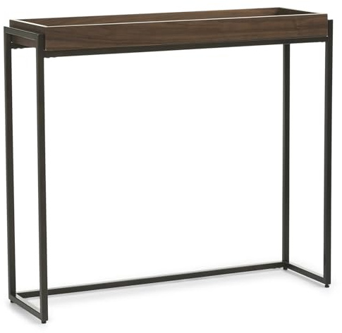 MXXIEYIDUO Console D'entrée Moderne Minimaliste Plateau Encastré, Combinant Bois Massif et Structure Métallique, Idéale comme D'appoint dans L'entrée, Couloir Ou Le Salon(Brown,60x25x80cm/24x10x31in)
