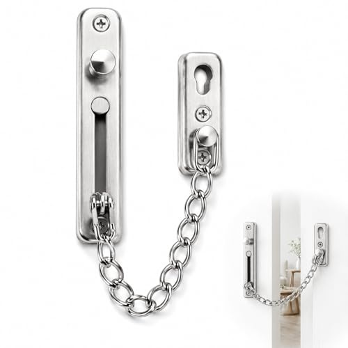 ZenithQuest Heavy Duty Stainless Steel Security Door Chain Lock, Spring Loaded Anti-Theft Snap Latch, Home Safety Door Guard for Front Doors, Apartments & Hotels, Silver