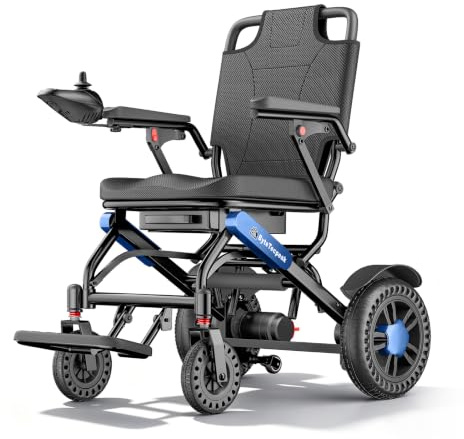 ByteTecpeak D24 Elektrorollstuhl Faltbar Leicht, 25KM Reichweite | Elektrischer Rollstuhl bis 150KG, Tragbarer Reise Rollstuhl Elektrisch für Senioren Erwachsene, Indoor Outdoor, Blau