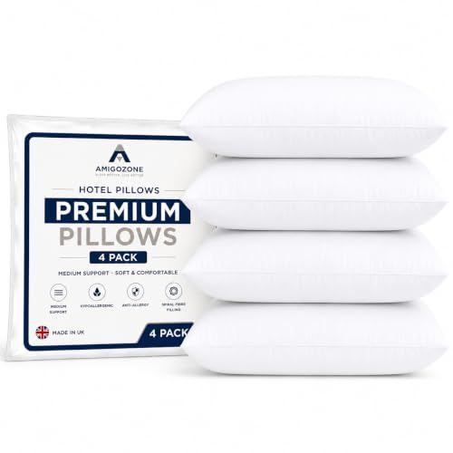 AmigoZone 4 Pack Pollycotton Hotel Quality Bed pillows, Non allergenic Super Support Side sleeper, Premium Quality Bounce Back Pillow Pack of 4